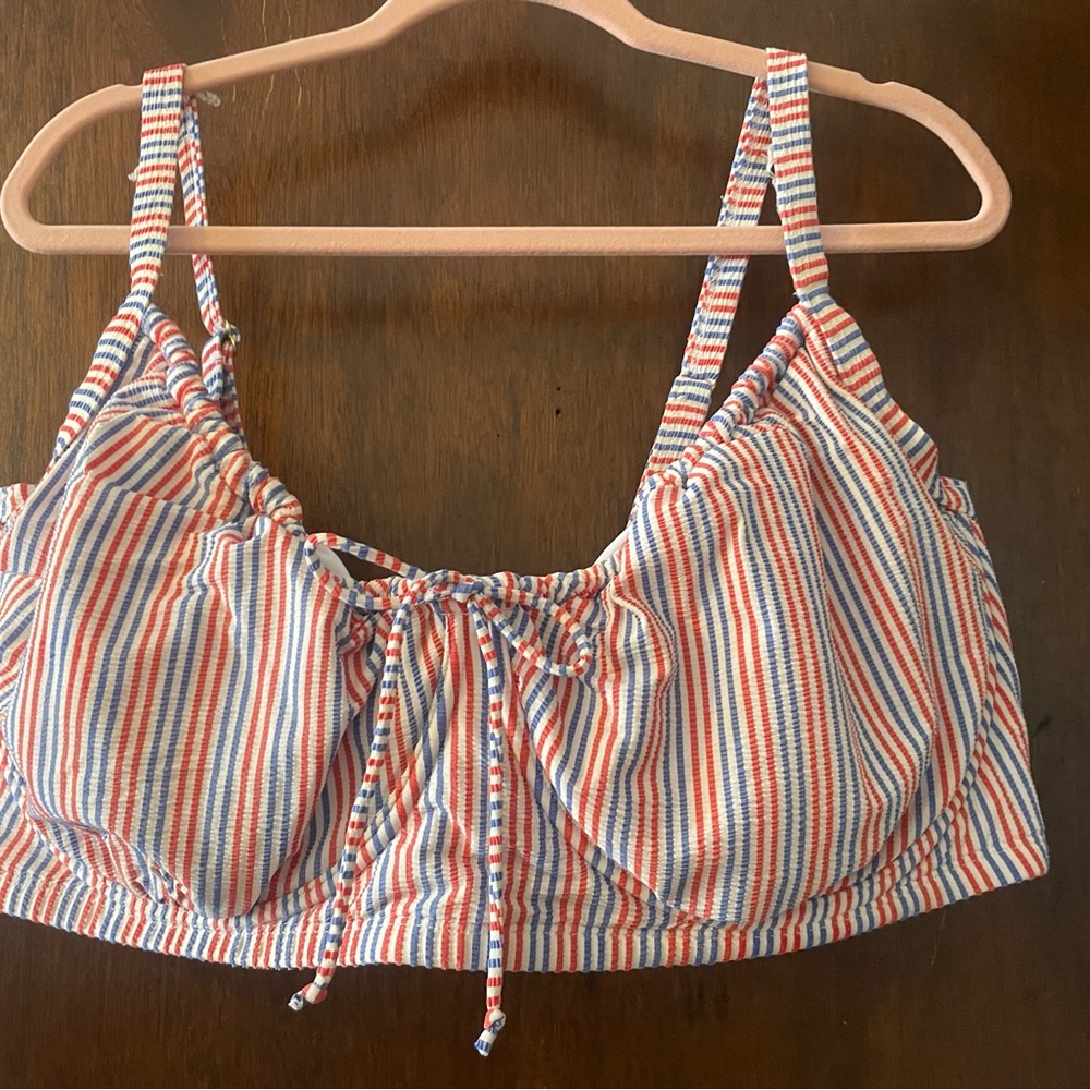 Red, White, and Blue Striped Swim Top with Adjustable Straps